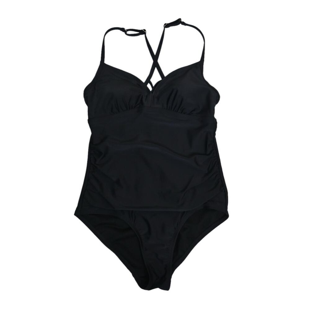 Kona Sol Womens S Strappy Scoop Back Black One Piece Swimsuit